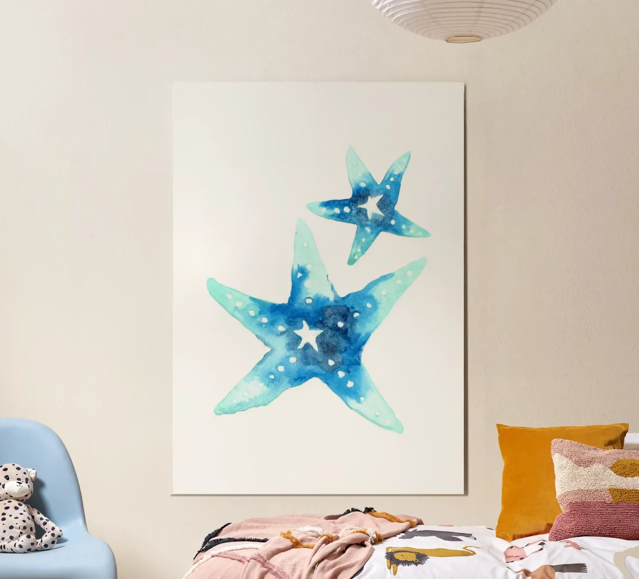Blauer Seestern Aquarell Set - Küsten Ozean Kunst, Strand Deko Poster von ClubArt