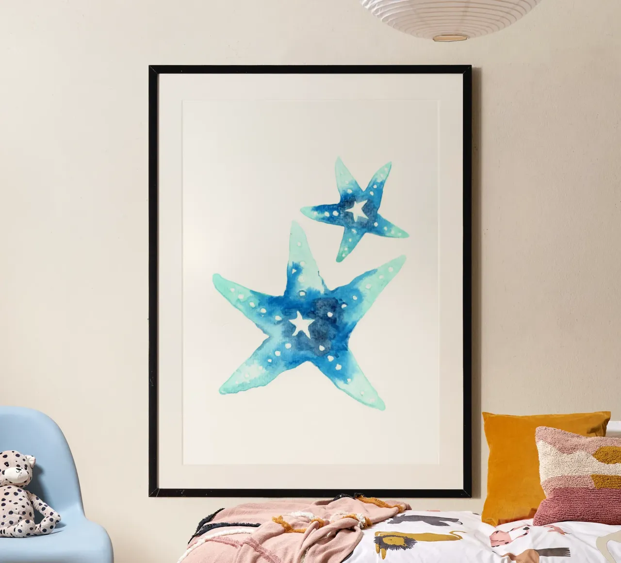 Blauer Seestern Aquarell Set - Küsten Ozean Kunst, Strand Deko Poster von ClubArt
