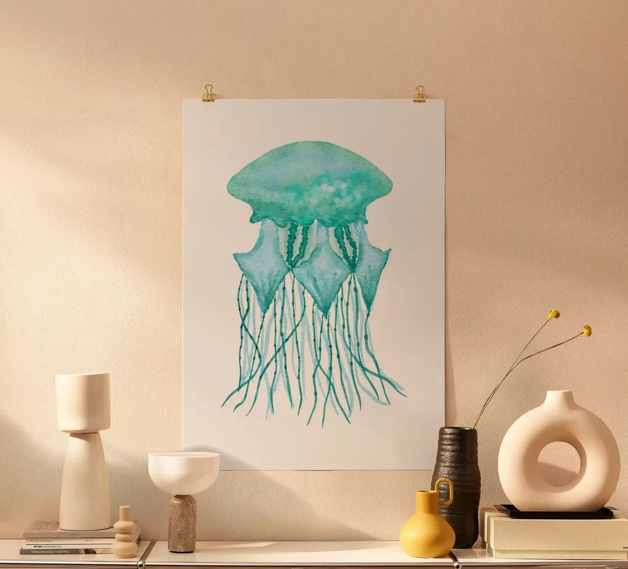 Aqua Jellyfish Watercolor Art - Ocean Life, Coastal Decor poster by ClubArt
