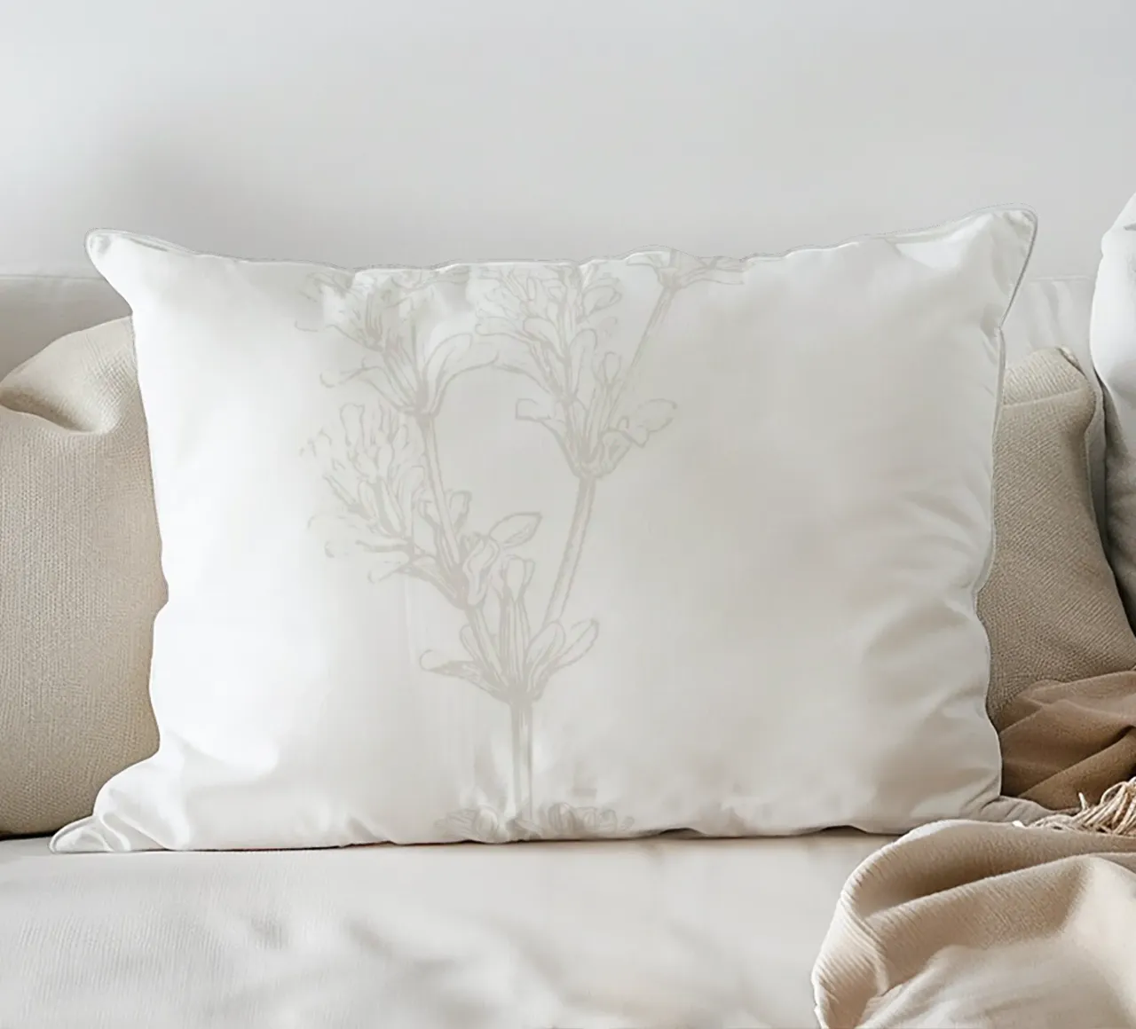 Subtle Botanical Line Art - Minimalist Floral Print, Aesthet coussin de ClubArt
