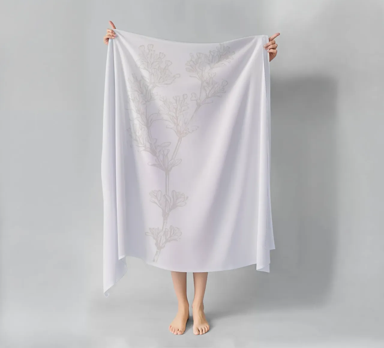 Subtle Botanical Line Art - Minimalist Floral Print, Aesthet beach towel by ClubArt