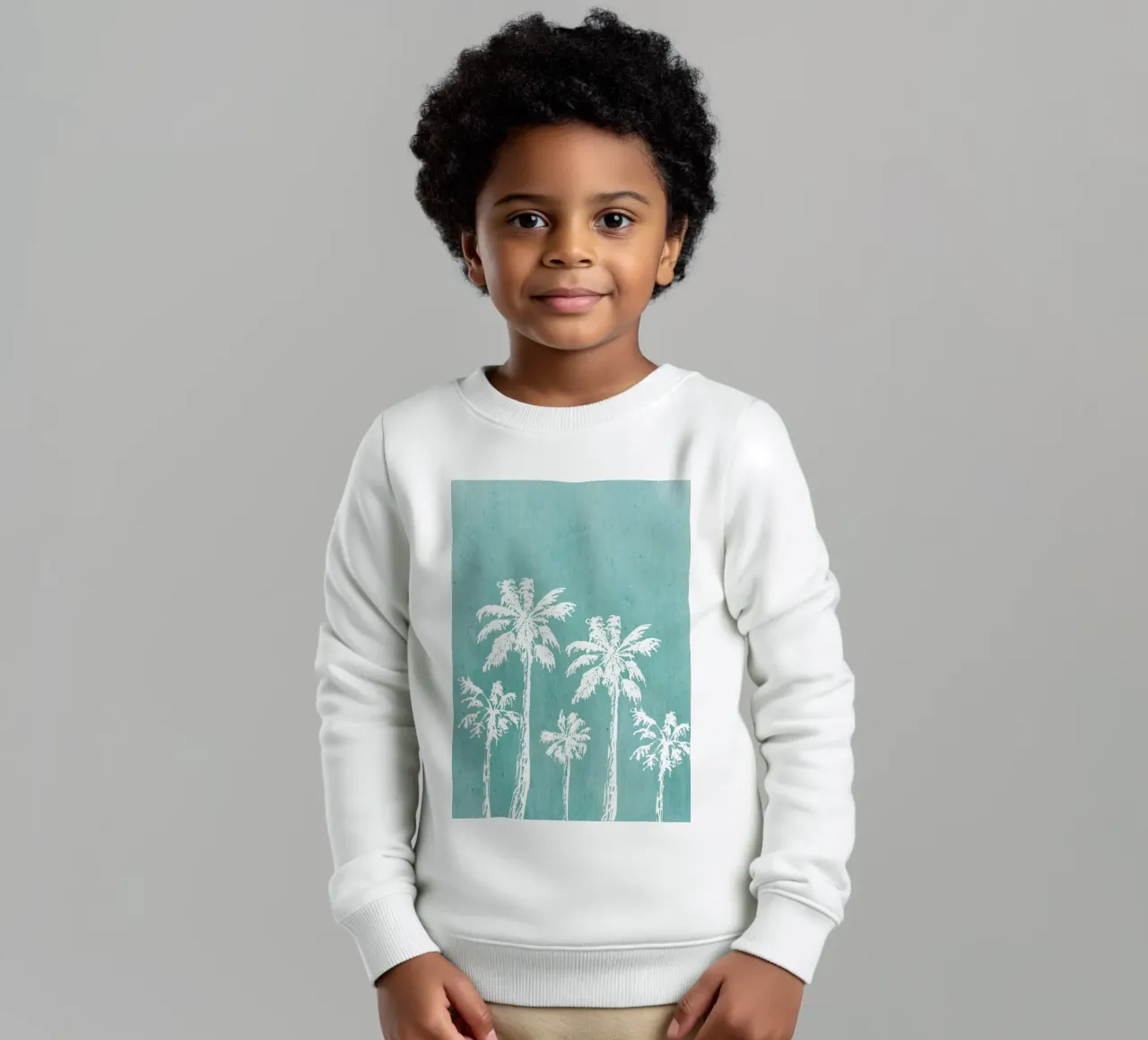 Distressed Palm Trees Print - Küstendekoration, Summer Vibes Ar Kinder Sweatshirt von ClubArt