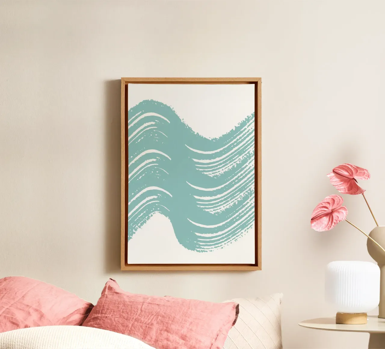 Abstracte oceaangolven print - Kustdecor, moderne groenblauwe kunst canvas met Baklijst van ClubArt