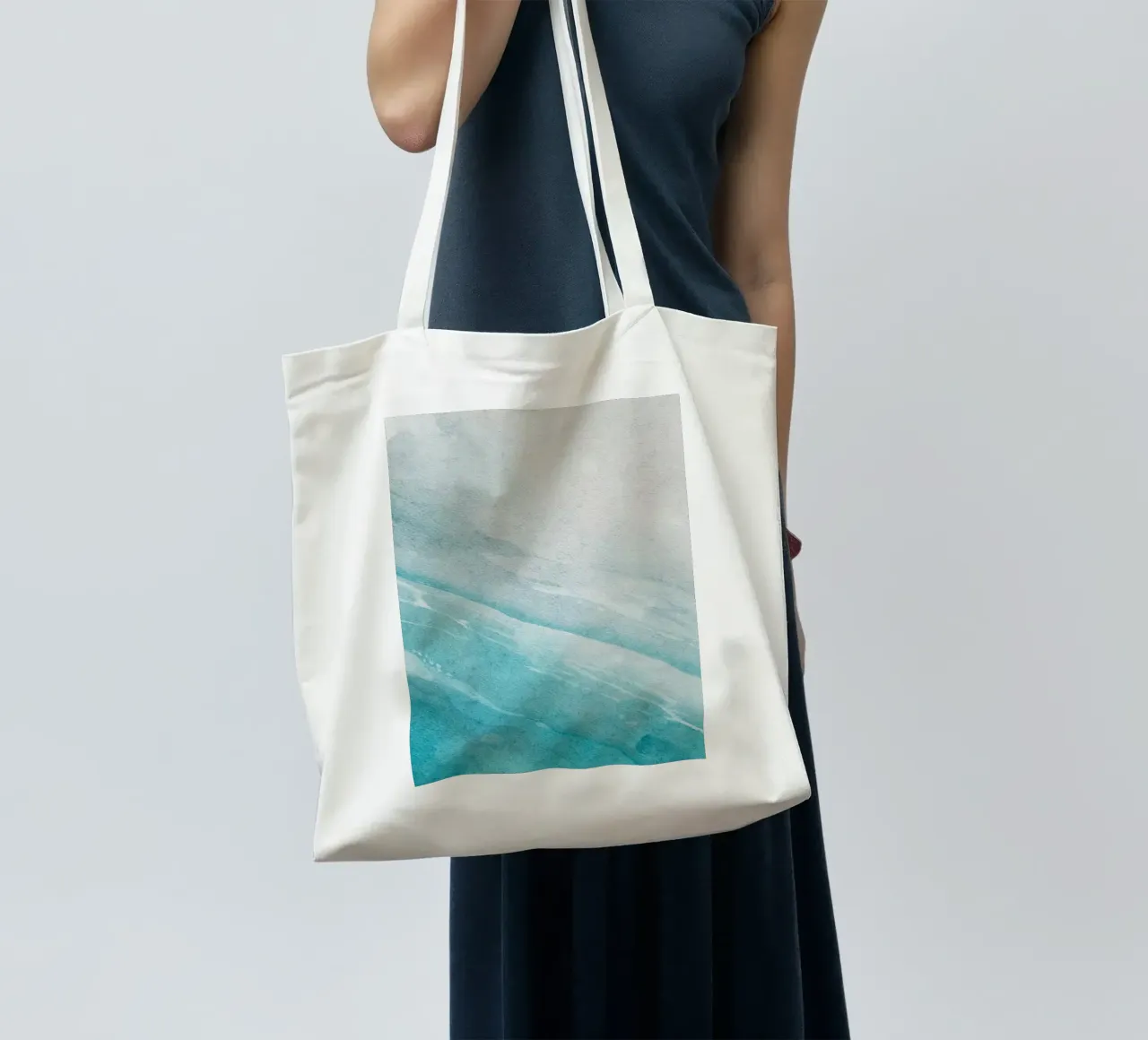 Acquerello astratto sull'oceano - Gradiente blu costiero, Ar... borsa in juta da ClubArt