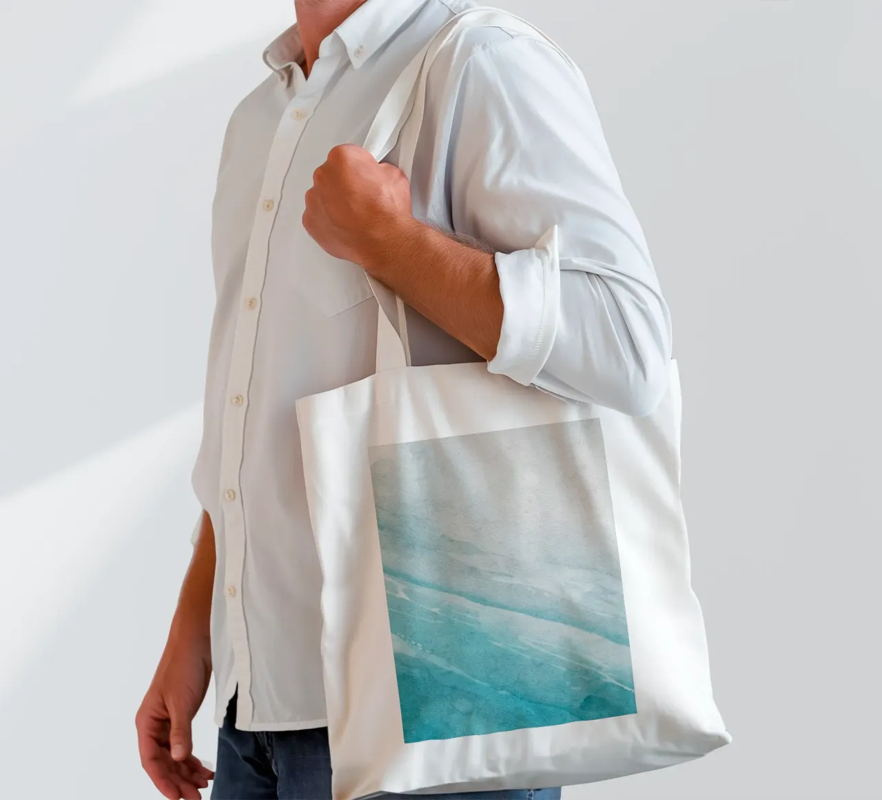 Acquerello astratto sull'oceano - Gradiente blu costiero, Ar... borsa in juta da ClubArt