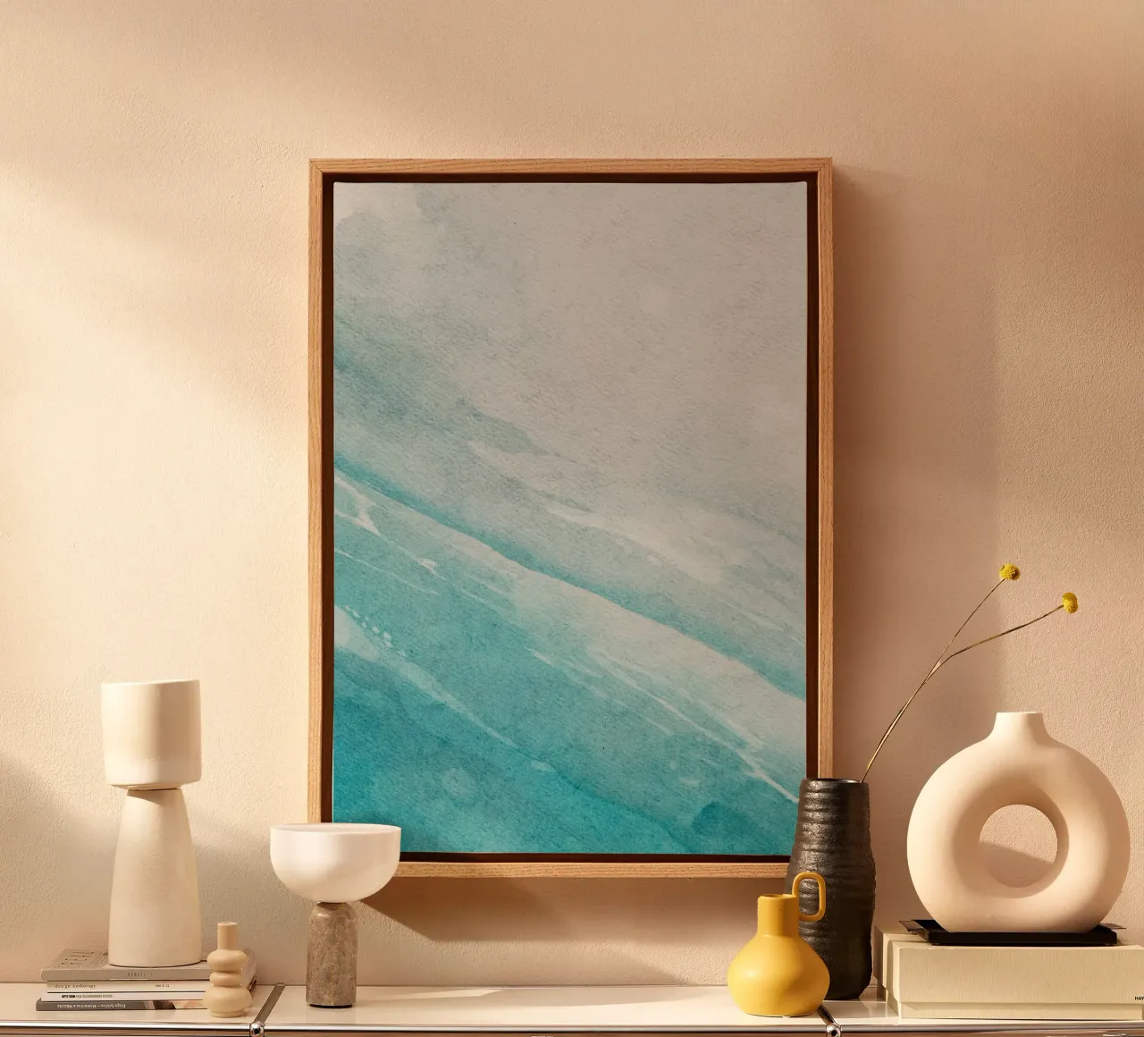 Abstract oceaan aquarel - kustblauw kleurverloop, moderne ar canvas van ClubArt