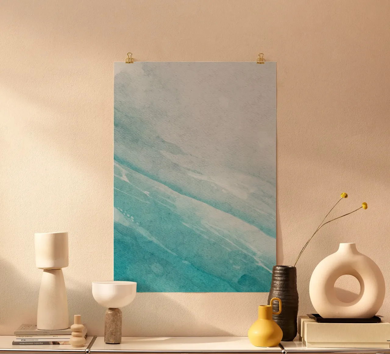 Acquerello astratto sull'oceano - Gradiente blu costiero, Ar... carta hahnemühle da ClubArt