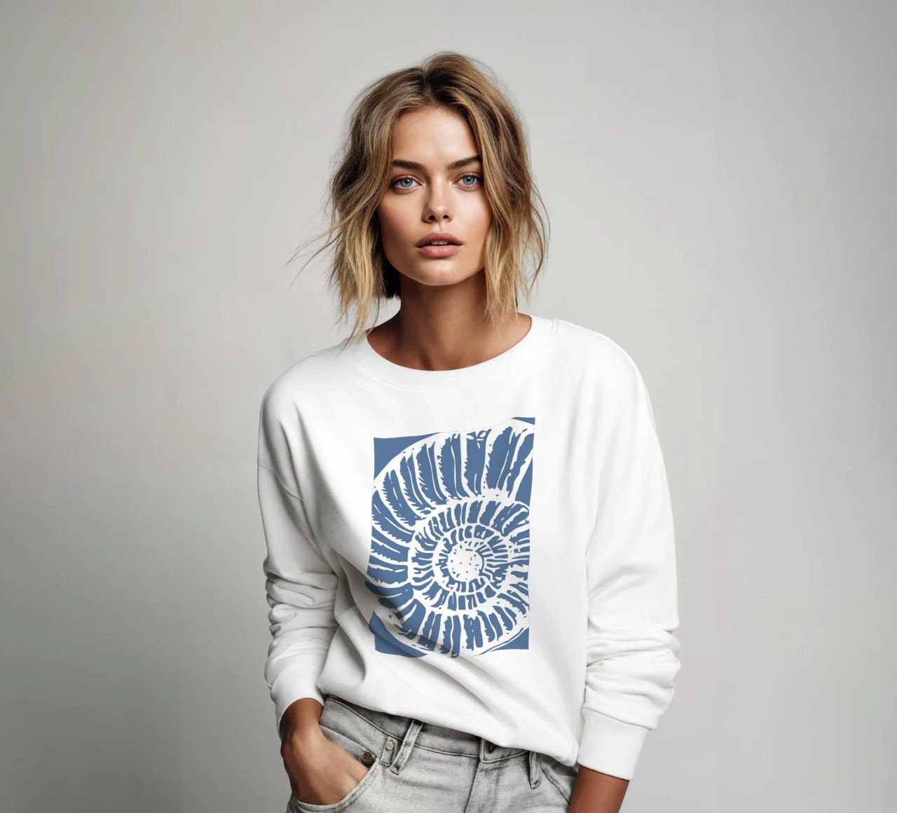 Ammonite Fossil Print - Coastal Blue, Ancient Ocean Art sudadera de ClubArt