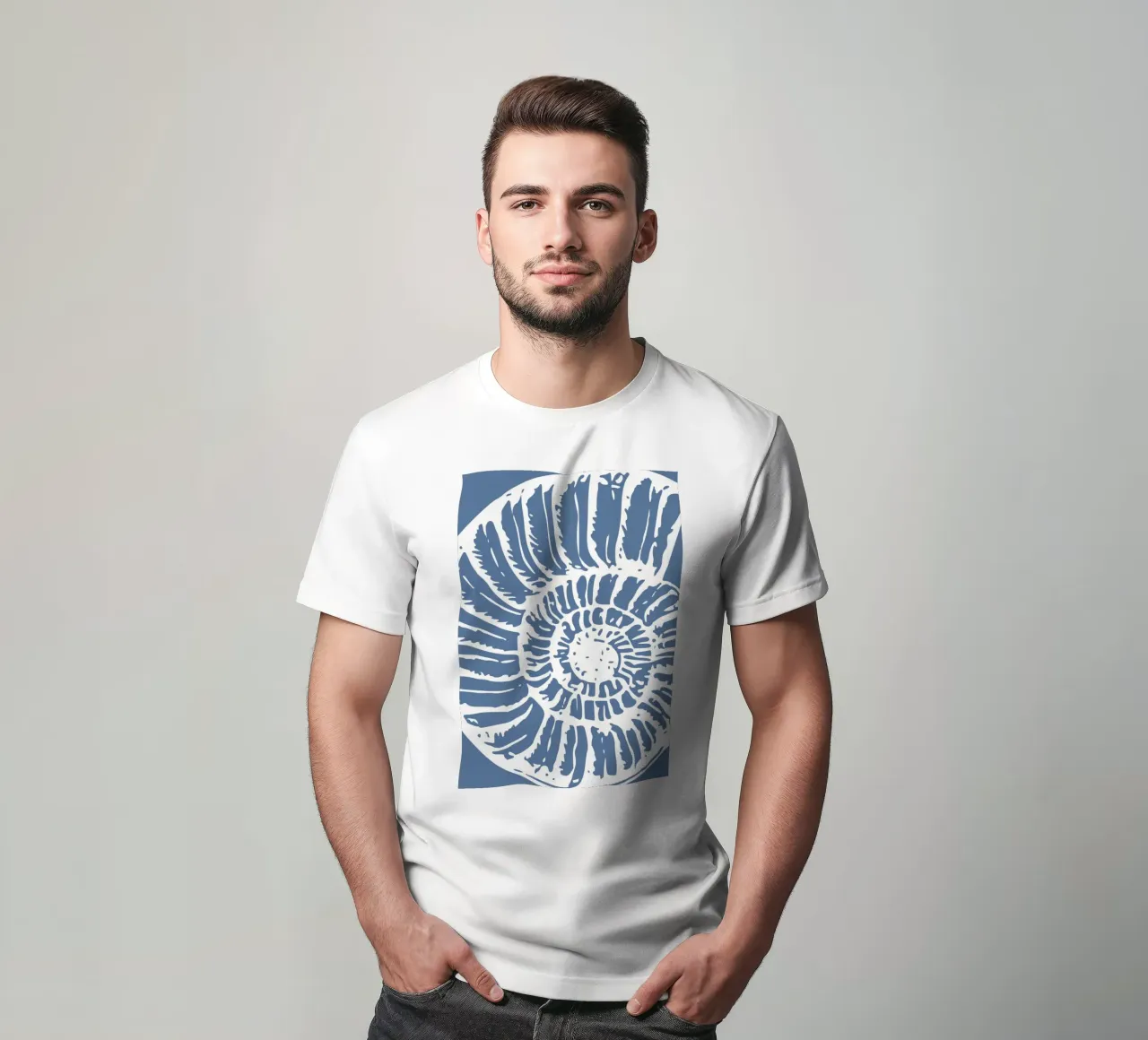 Fossile d'ammonite imprimé - Bleu côtier, art de l'océan ancien t-shirt de ClubArt