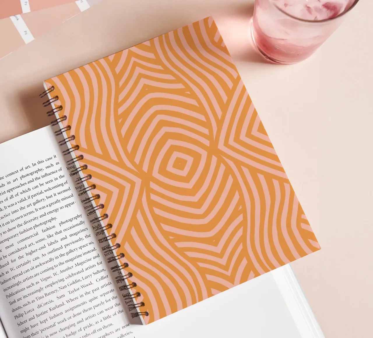 Symmetrical burnt umber pattern spiral notebook by Little Dean