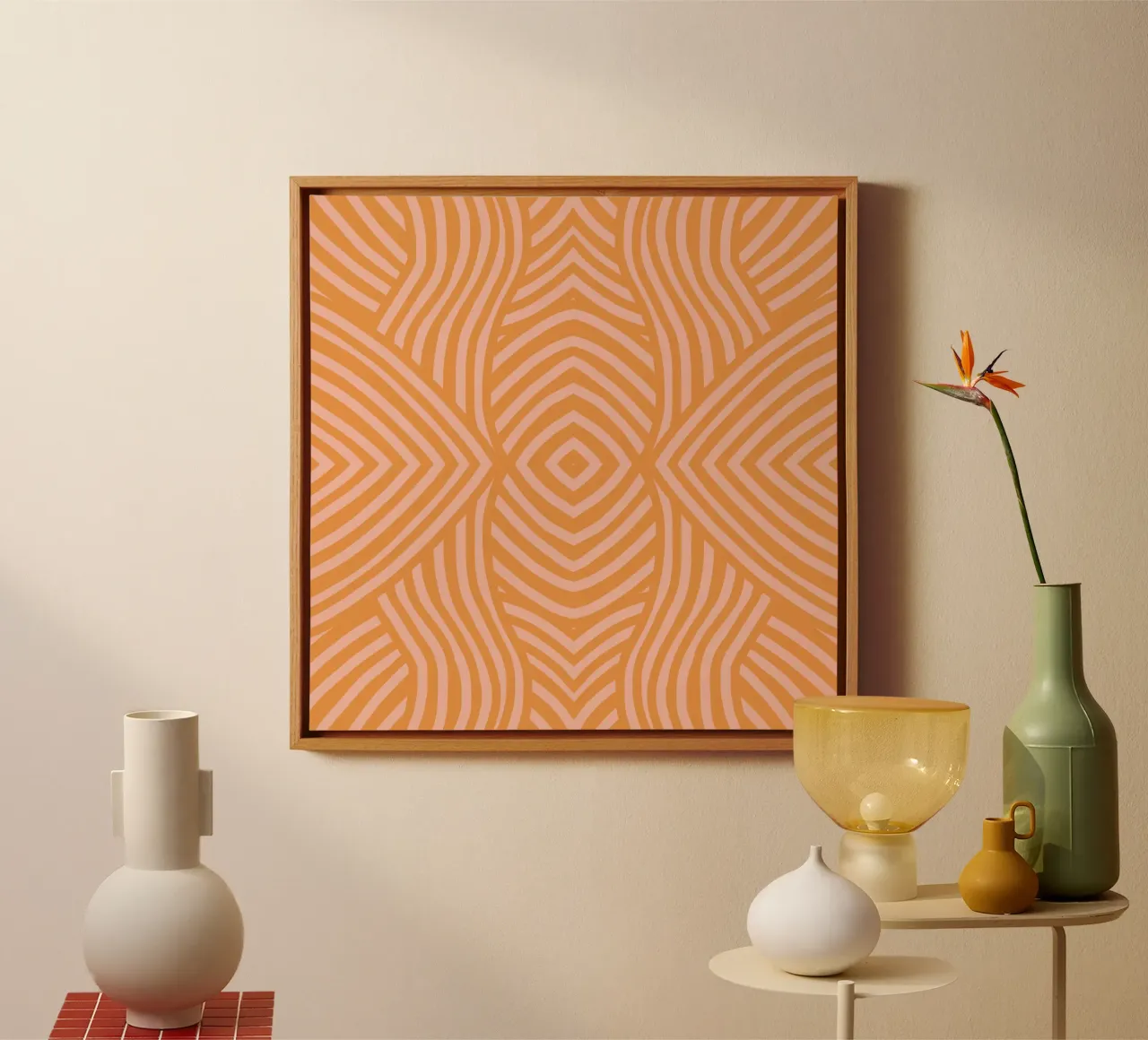 Symmetrical burnt umber pattern canvas by Little Dean