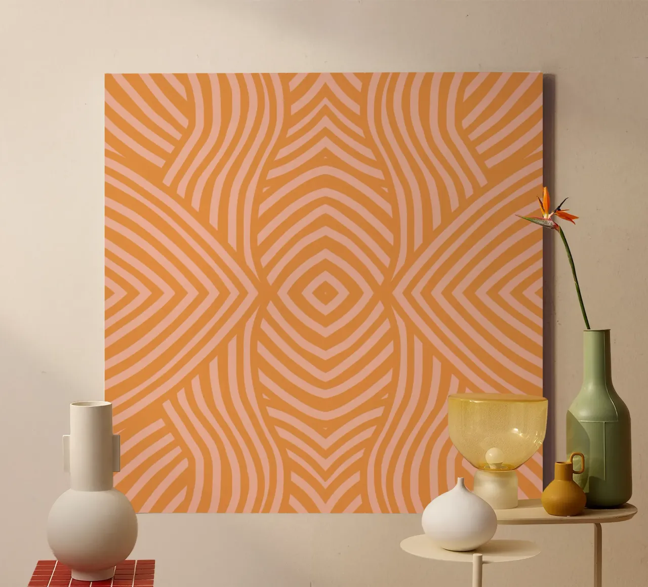 Symmetrical burnt umber pattern canvas by Little Dean