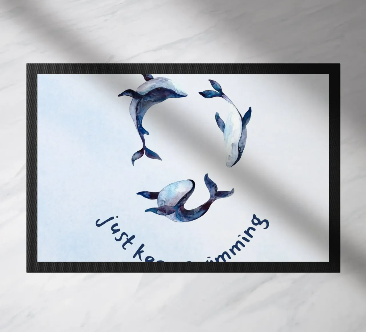 "Just Keep Swimming" Dolphin Art - Coastal Kids Room Decor doormat by ClubArt