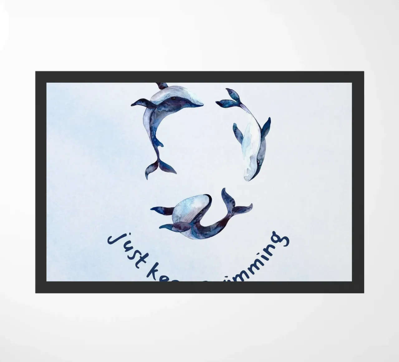 "Just Keep Swimming" Dolphin Art - Coastal Kids Room Decor doormat by ClubArt