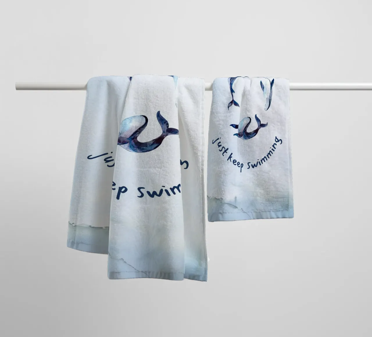 "Just Keep Swimming" Dolphin Art - Coastal Kids Room Decor towel by ClubArt