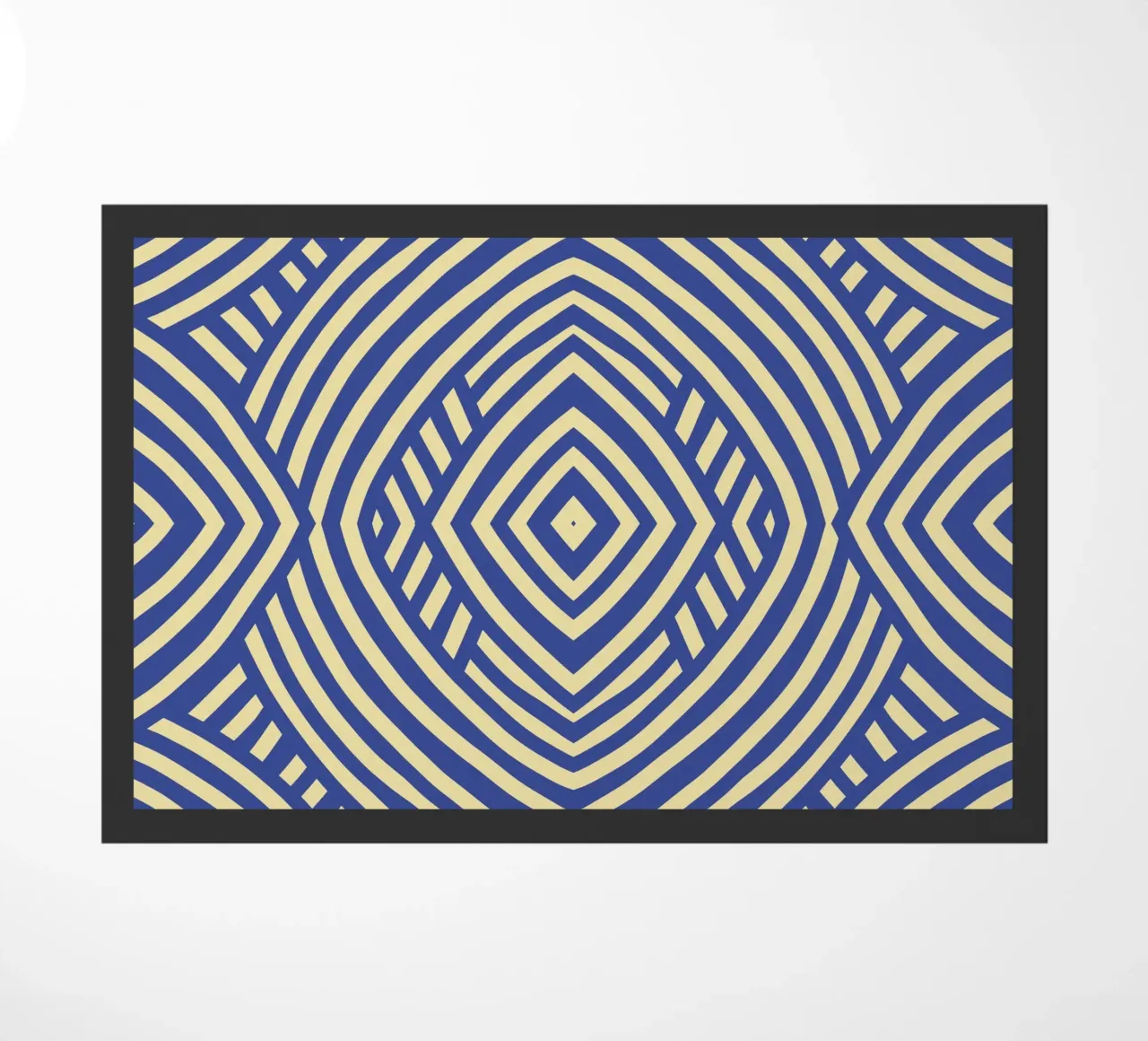 Symmetrical blue and yellow pattern doormat by Little Dean