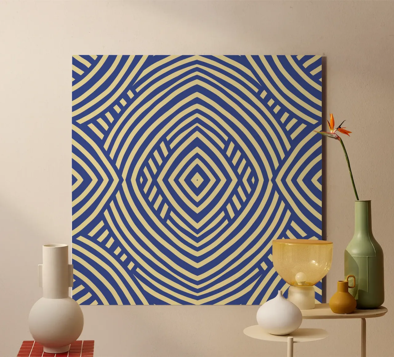 Motif symétrique bleu et jaune alu dibond de Little Dean