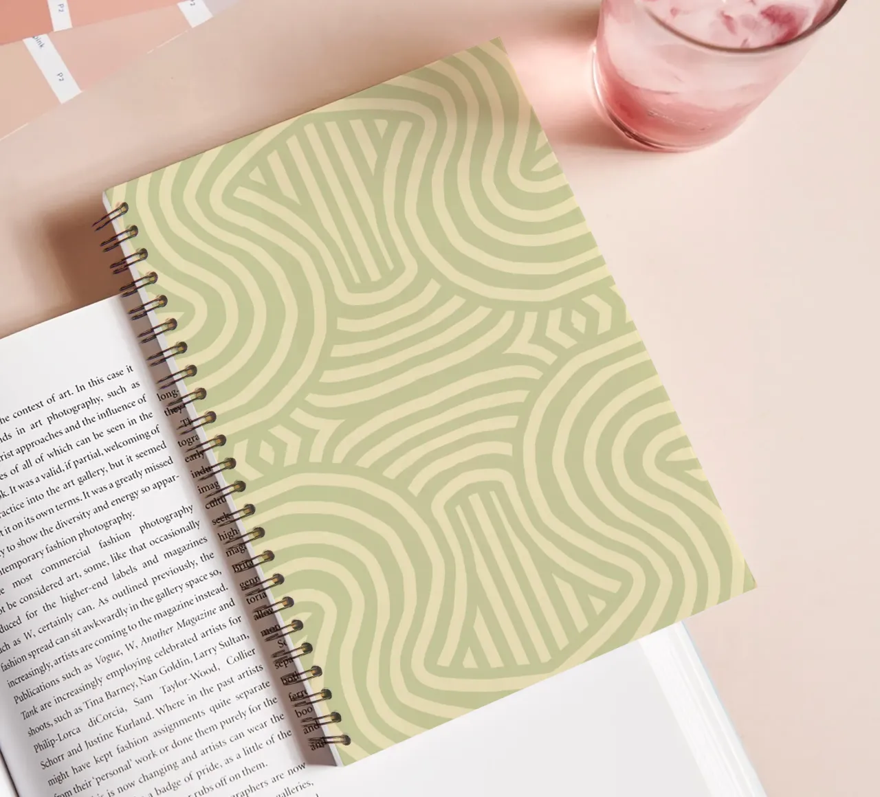 Symmetrical Olive green stripe spiral notebook by Little Dean