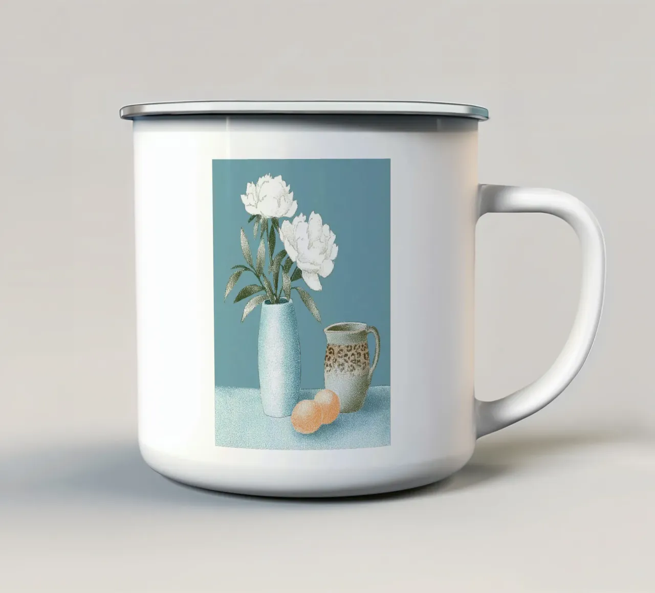 Fiori bianchi con motivo leo tazza in smalto da Carinaprint