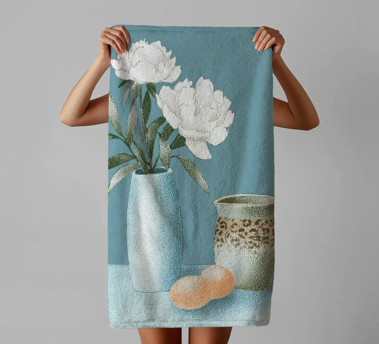 White flowers with leo pattern towel by Carinaprint