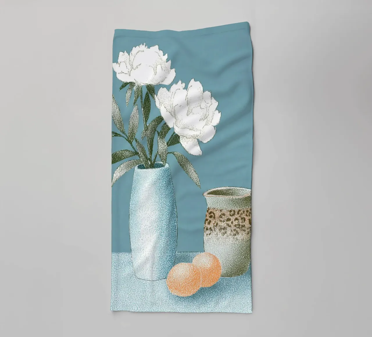 White flowers with leo pattern towel by Carinaprint