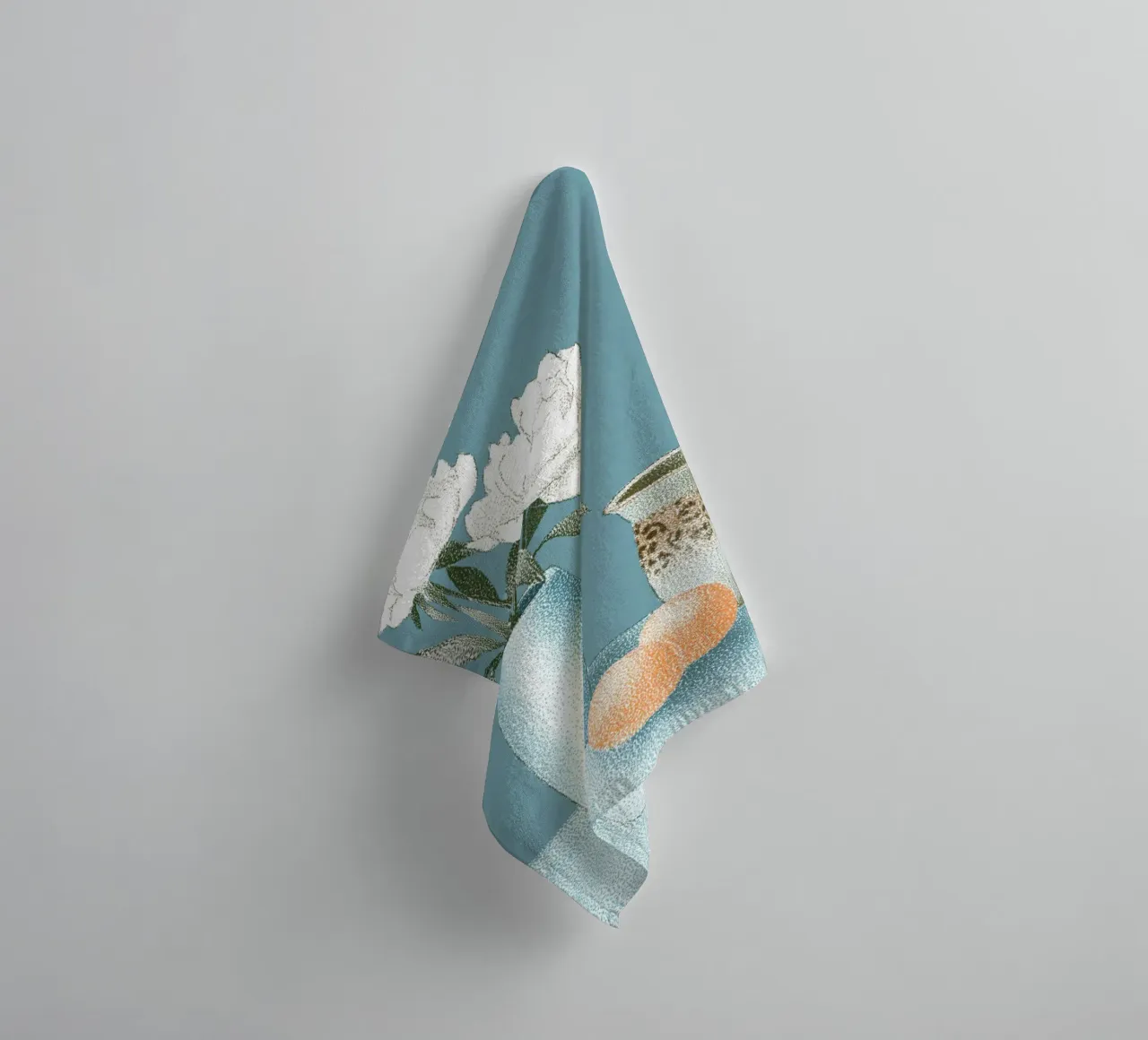 White flowers with leo pattern towel by Carinaprint