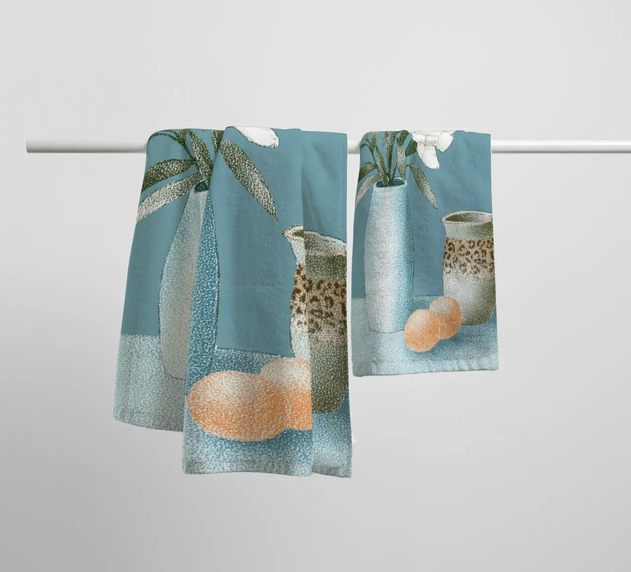 White flowers with leo pattern towel by Carinaprint
