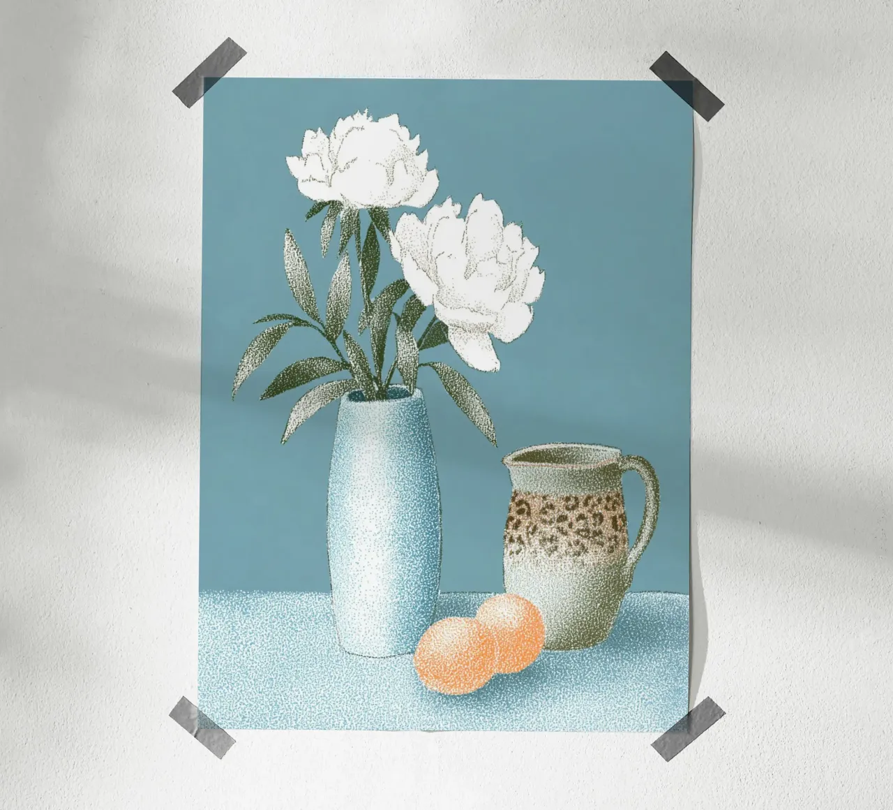 Fleurs blanches avec motif léopard poster avec cadre en bois de Carinaprint