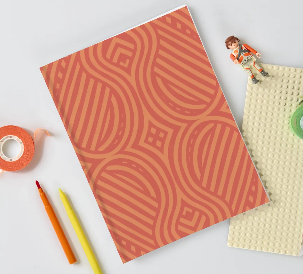 Symmetrical fire red stripe pattern notebook by Little Dean