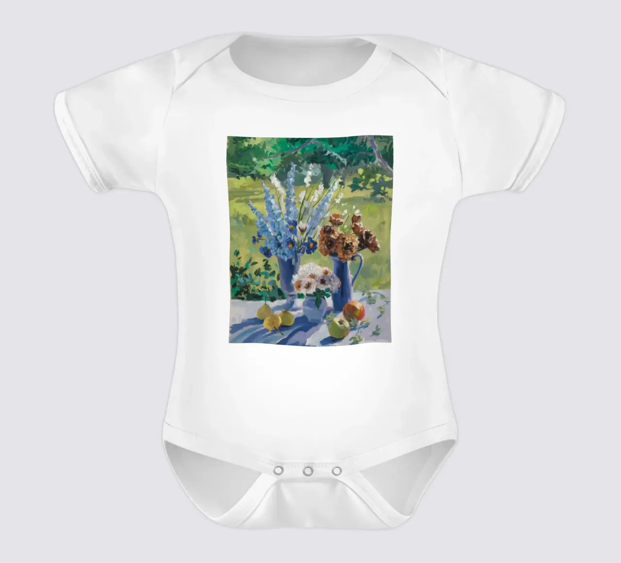 Azure Vase Radiance short-sleeve baby romper by Celestial Harmony