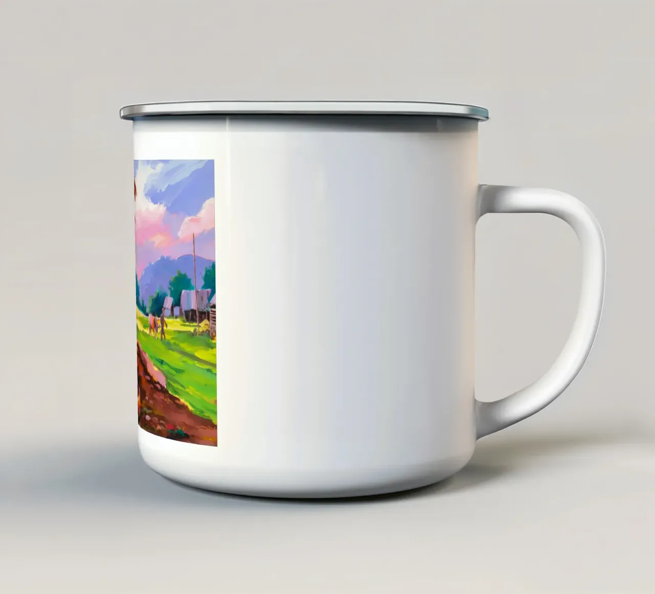 Rústico abrazo del alba taza de esmalte de Celestial Harmony