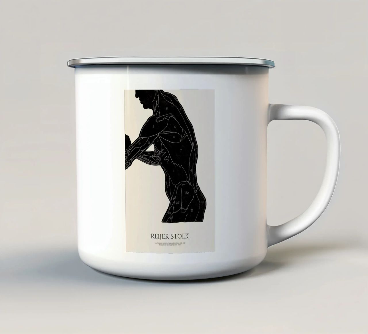 Stolk - Anatomical Study of a Man's Lateral and Arm Muscles tazza in smalto da Vintage by JUNIQE