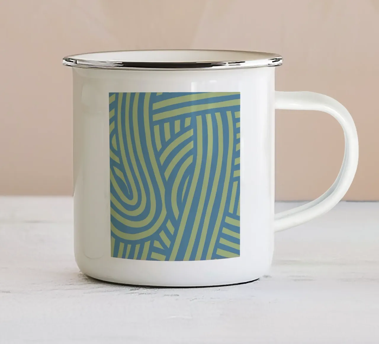 Striscia astratta verde e grigio blu tazza in smalto da Little Dean