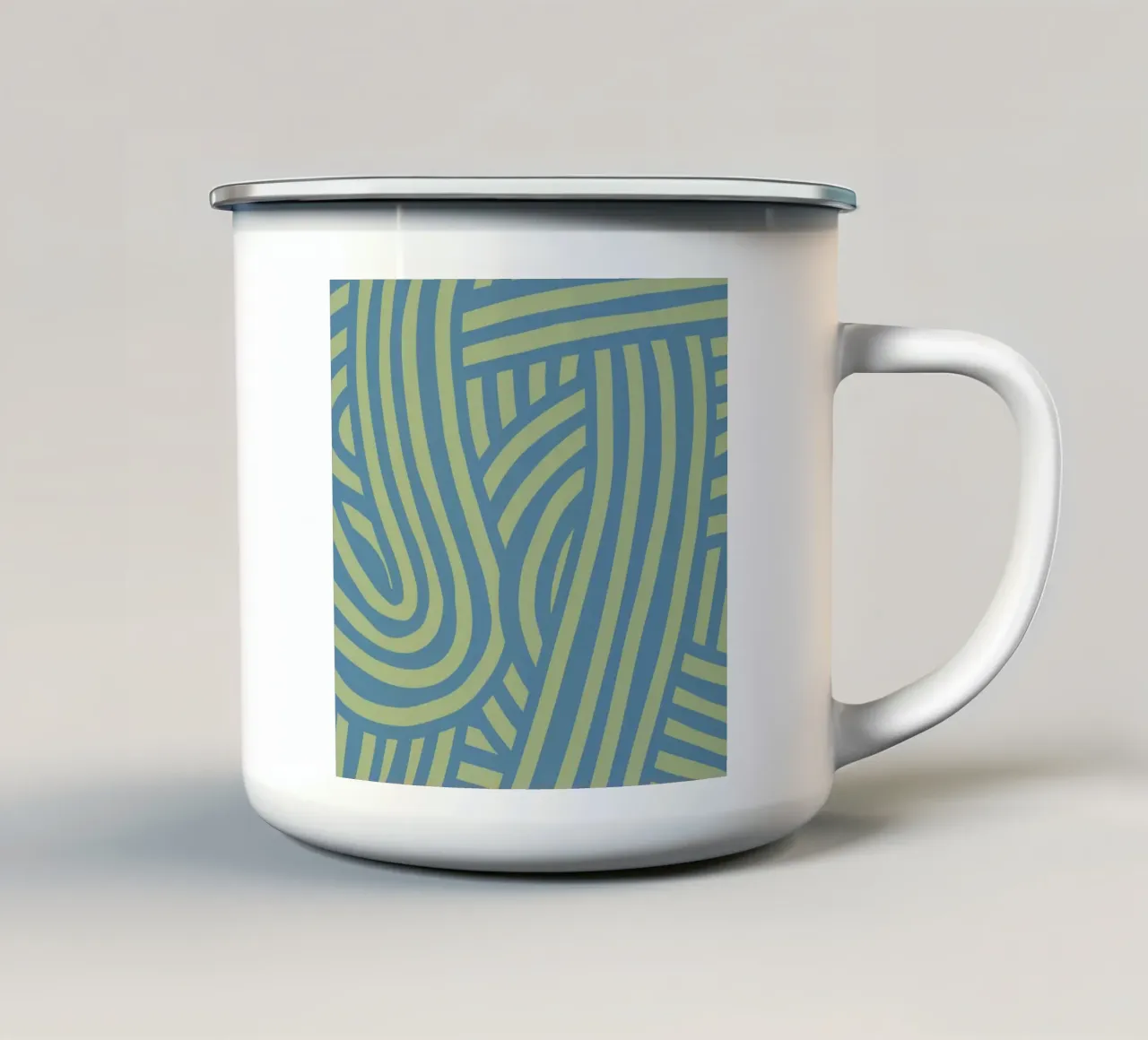 Striscia astratta verde e grigio blu tazza in smalto da Little Dean