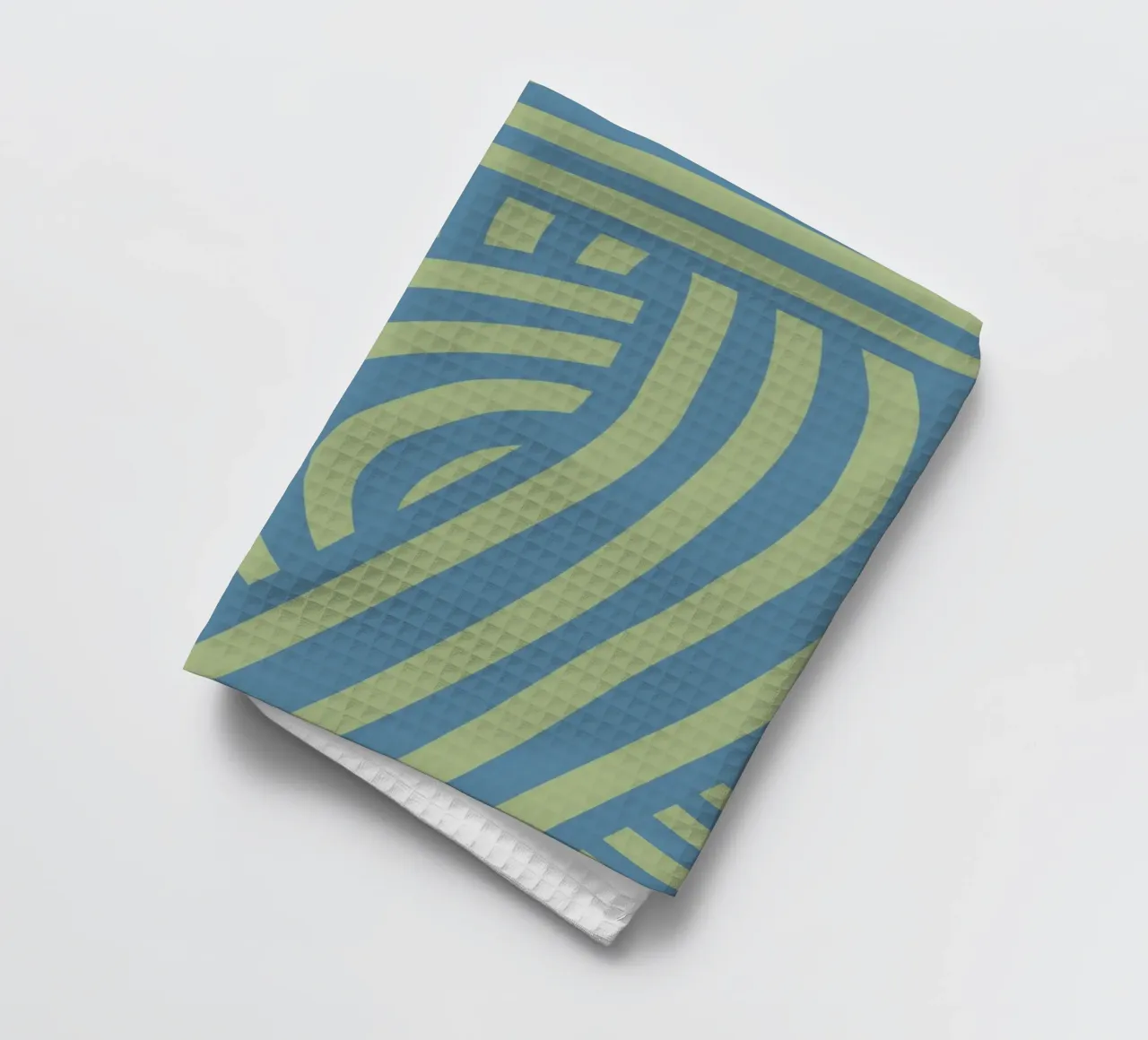 Green and grey blue abstract stripe tea towel by Little Dean