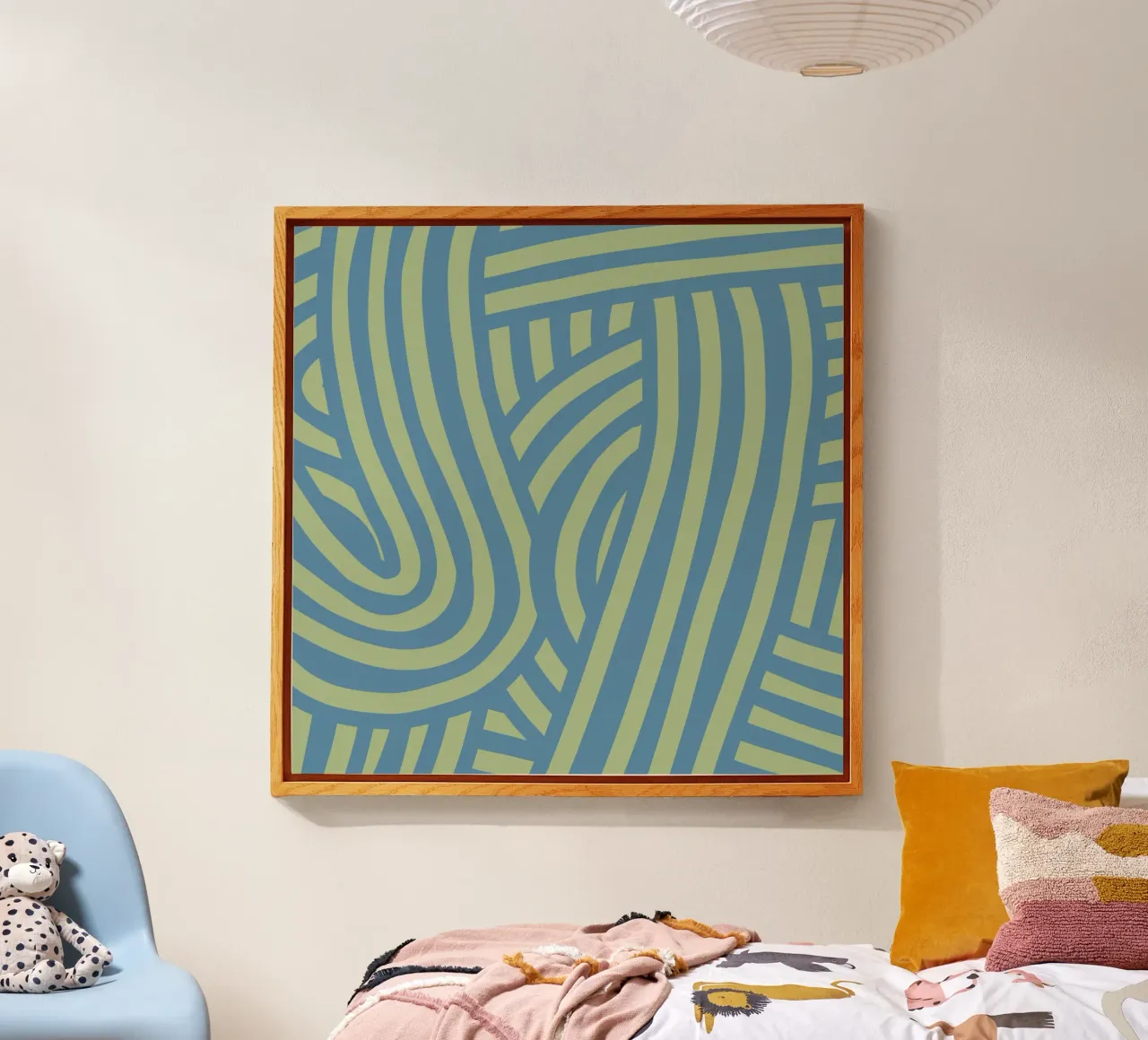 Green and grey blue abstract stripe acrylic glass by Little Dean