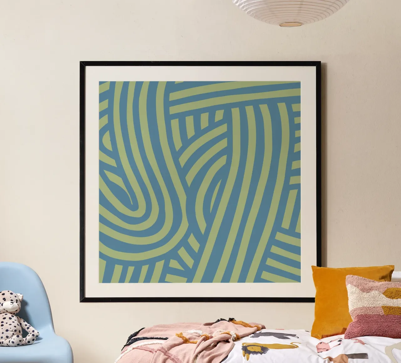Striscia astratta verde e grigio blu carta hahnemühle da Little Dean