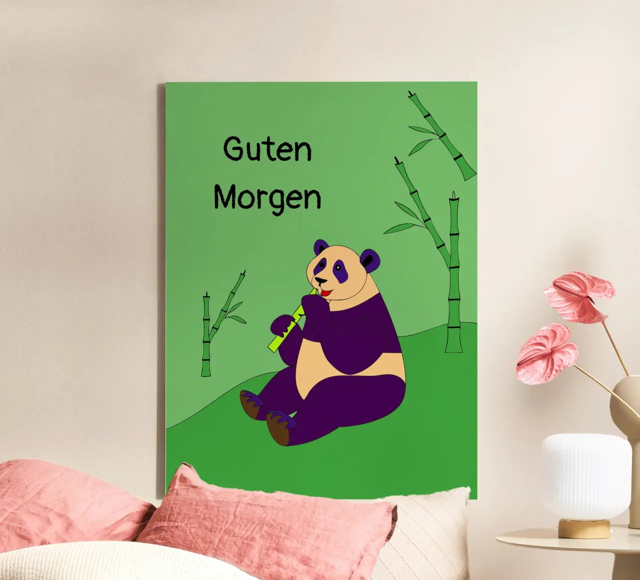Panda isst Bambus Leinwand mit Schattenfugenrahmen von OUR SHOP