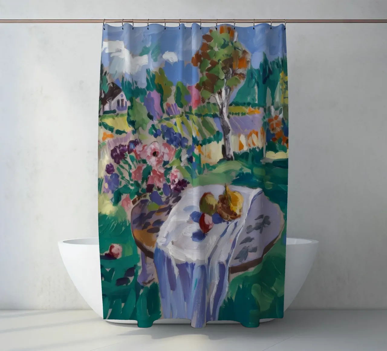 Garden's Verdant Feast shower curtain by Celestial Harmony