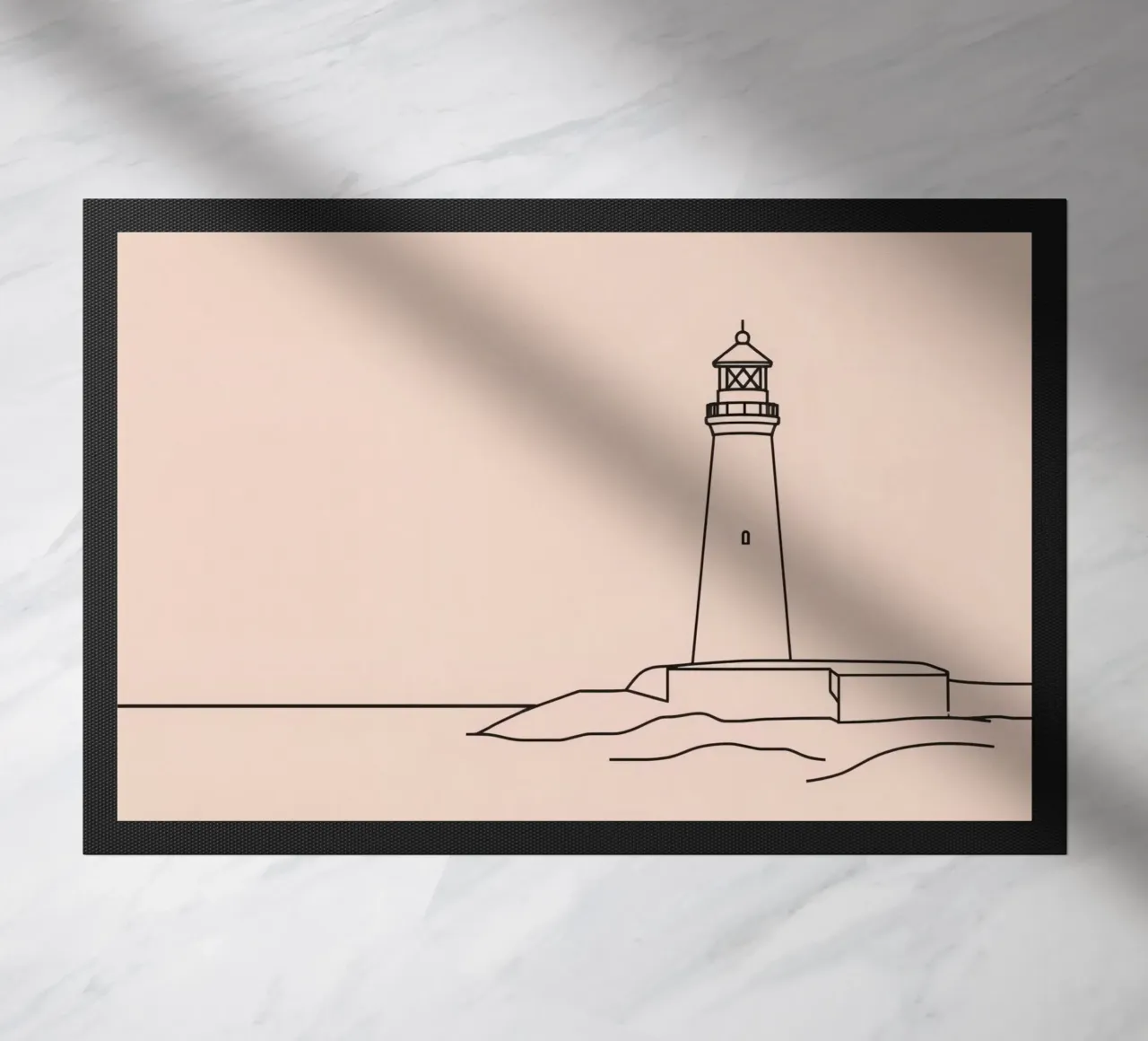 Faro in piedi mare calmo al crepuscolo con dolci onde zerbino da DesignDoodle