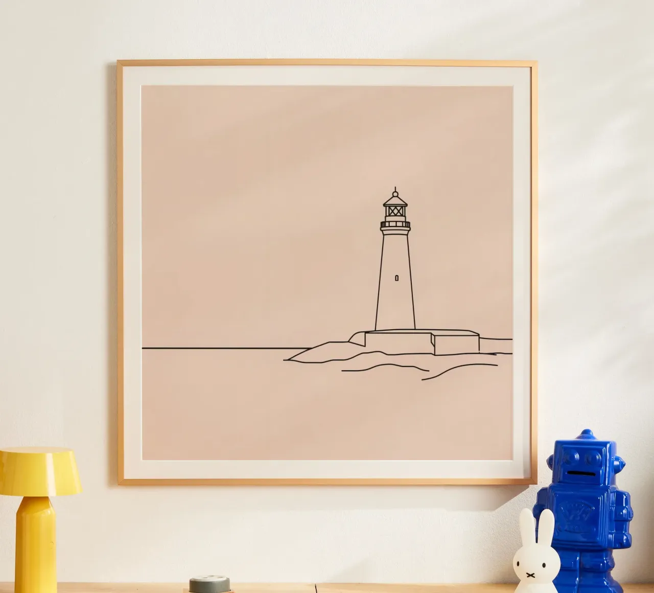 Faro in piedi mare calmo al crepuscolo con dolci onde poster da DesignDoodle