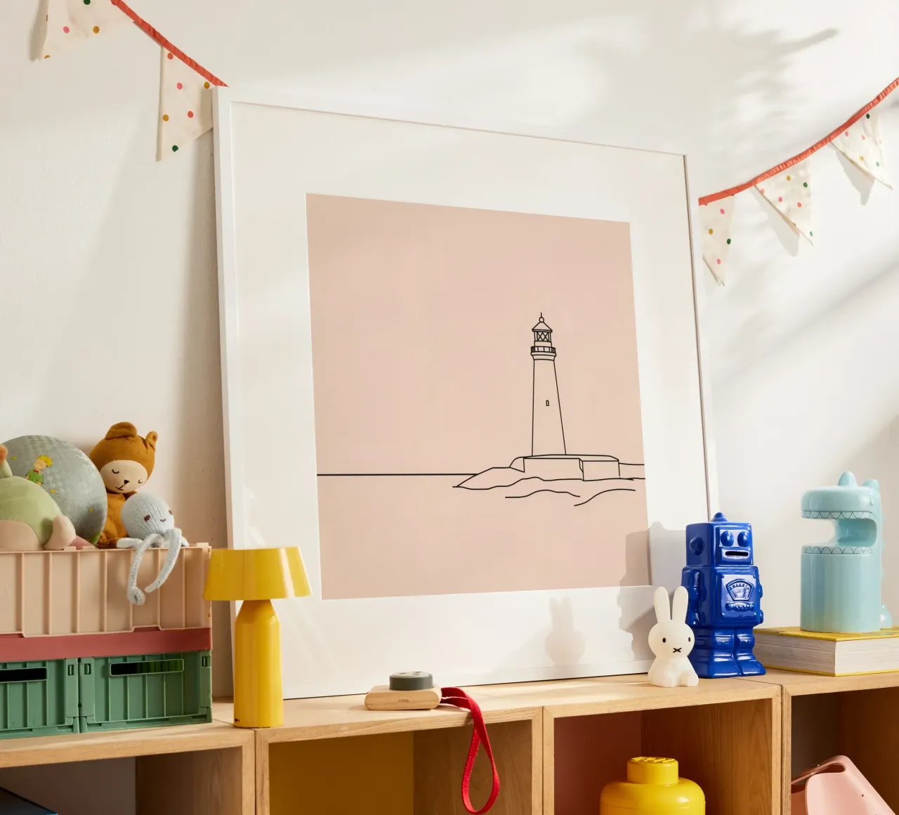 Lighthouse standing calm sea at dusk with gentle waves hahnemühle by DesignDoodle