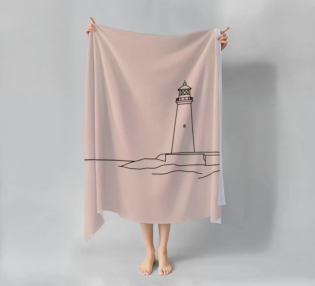 Faro in piedi mare calmo al crepuscolo con dolci onde telo mare da DesignDoodle