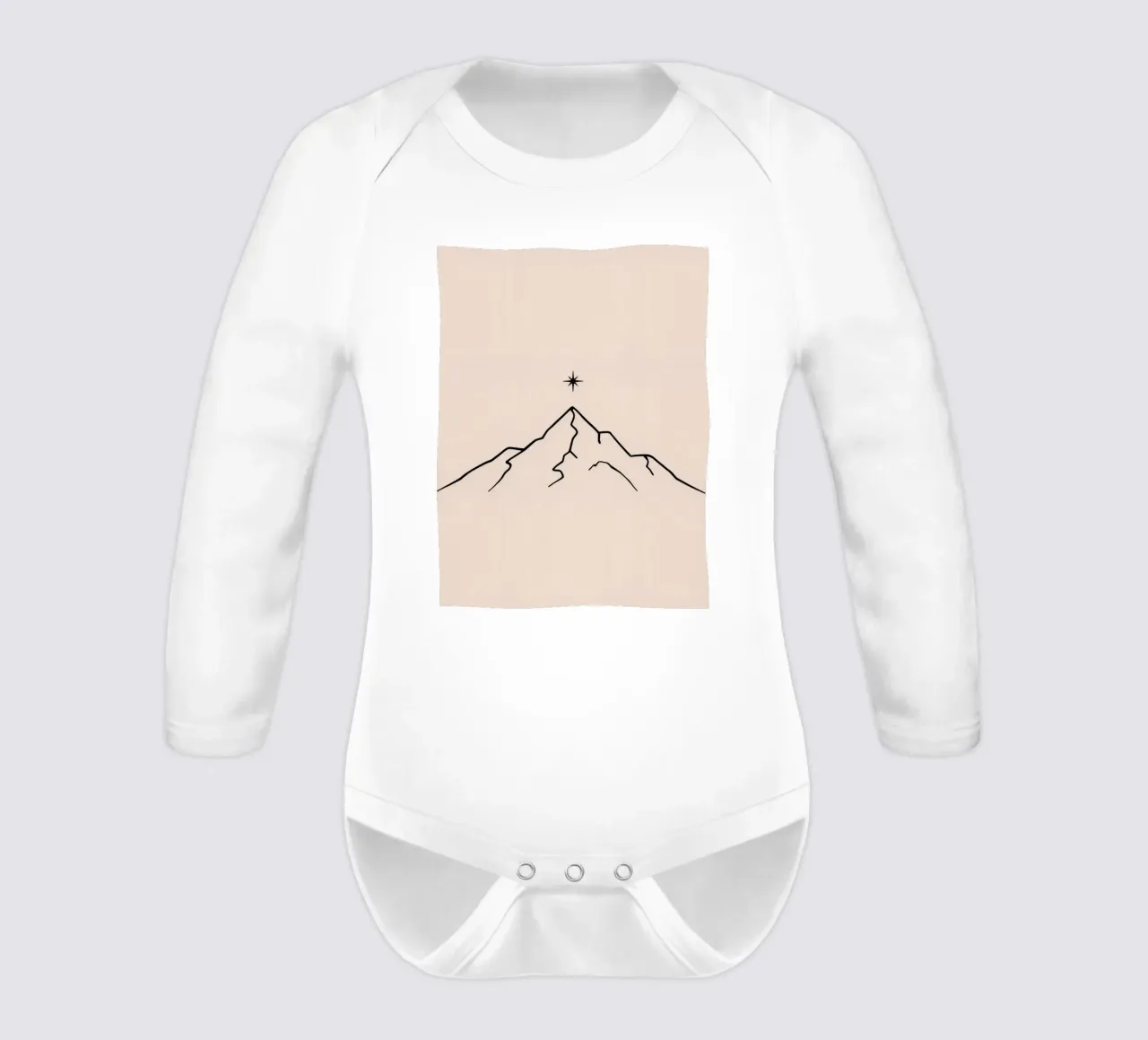 Mountain peak with a star above in a minimalist design long-sleeve baby romper by DesignDoodle