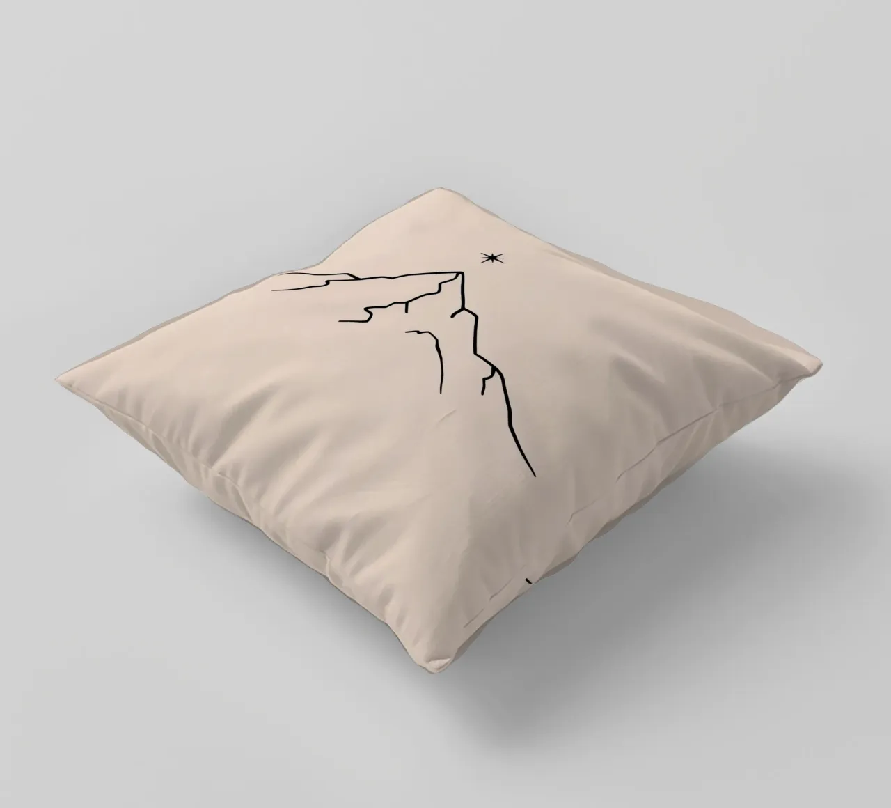 Mountain peak with a star above in a minimalist design decorative cushion by DesignDoodle