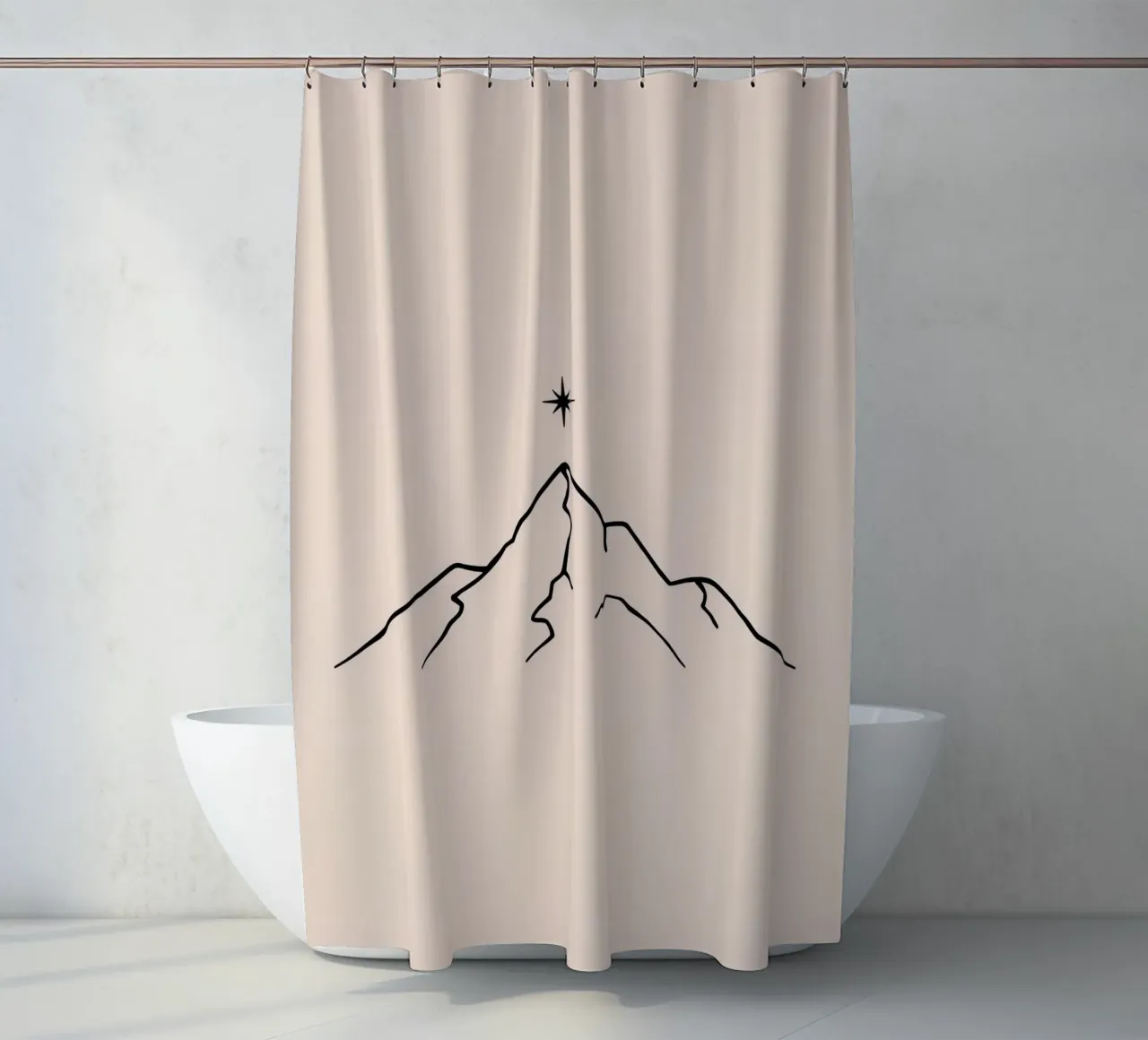 Mountain peak with a star above in a minimalist design shower curtain by DesignDoodle