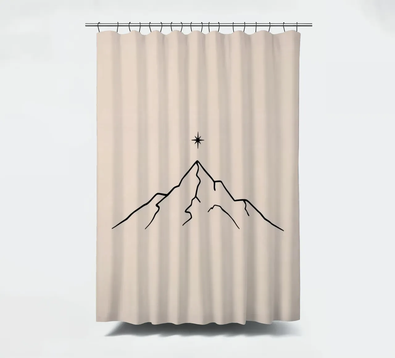 Mountain peak with a star above in a minimalist design shower curtain by DesignDoodle