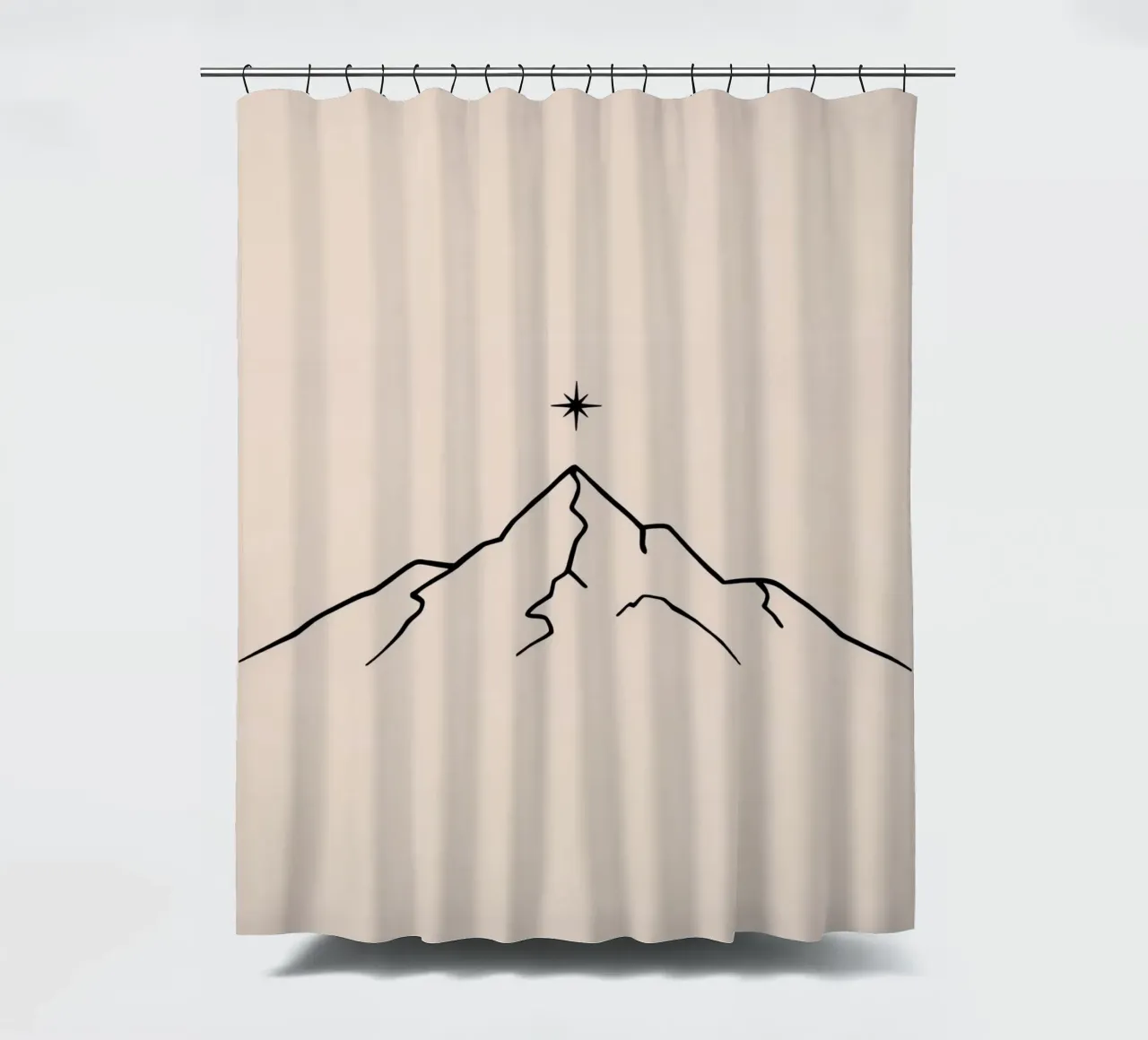 Mountain peak with a star above in a minimalist design shower curtain by DesignDoodle