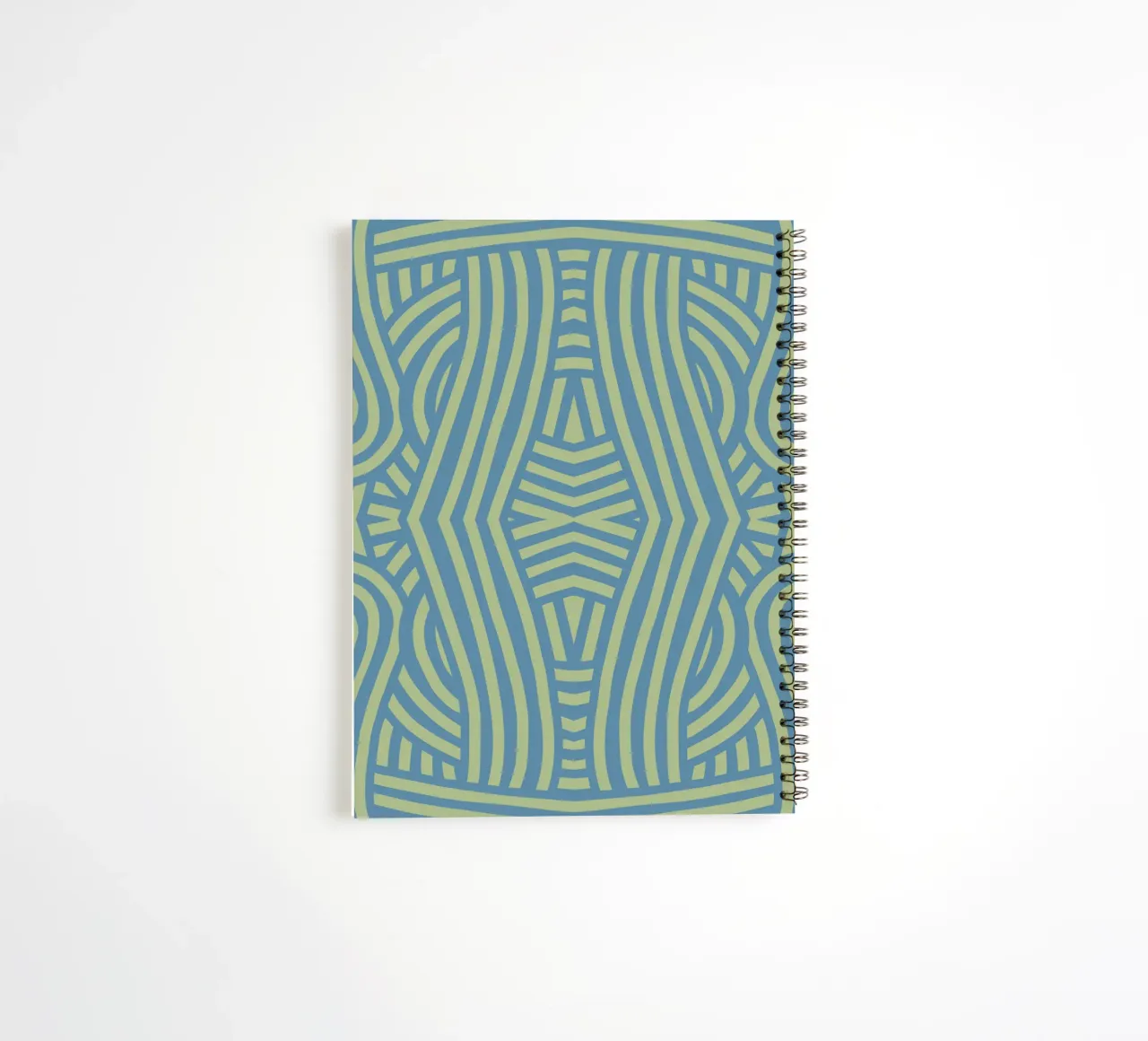 Symmetrical green and grey blue pattern spiral notebook by Little Dean
