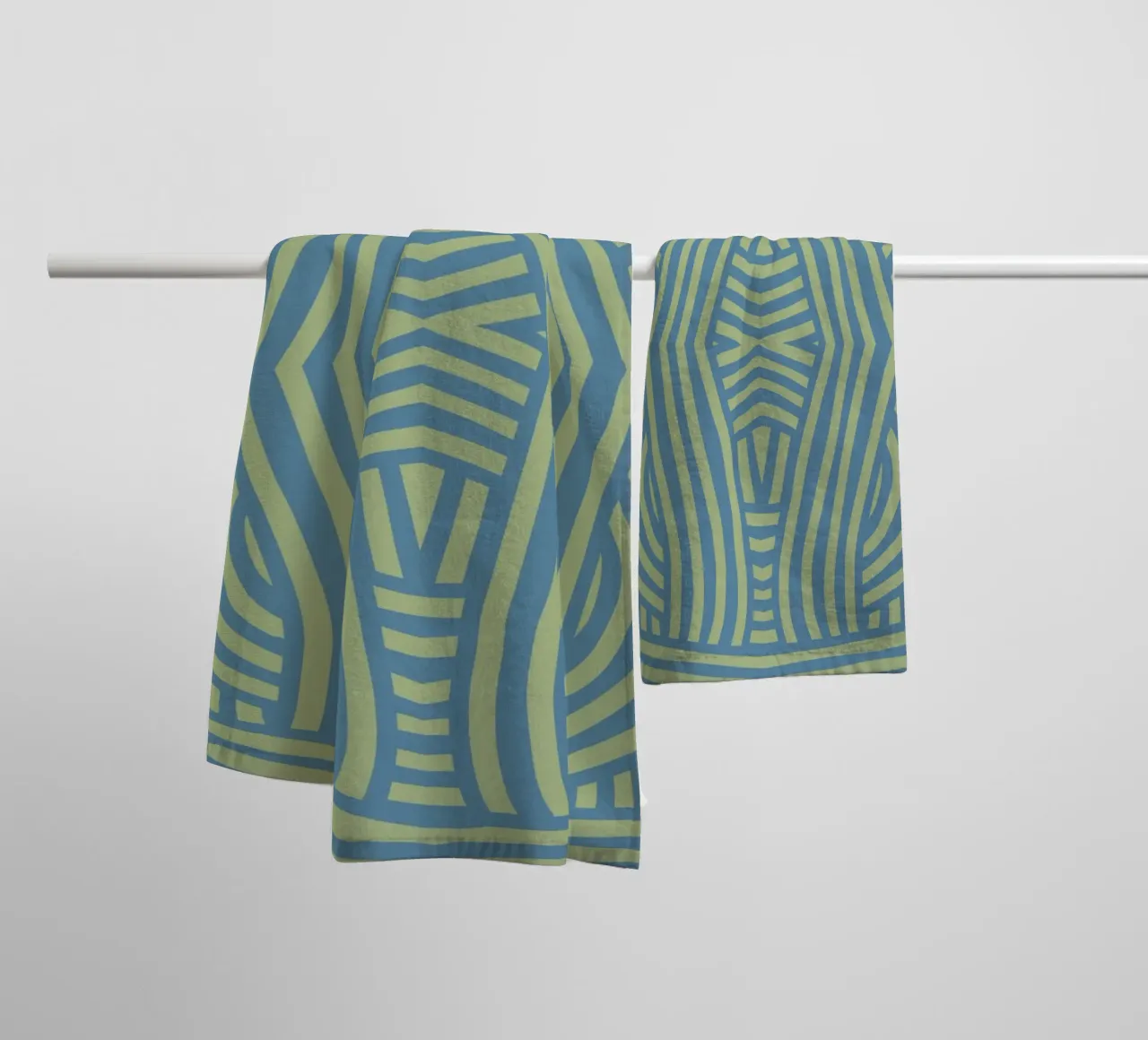 Symmetrical green and grey blue pattern towel by Little Dean